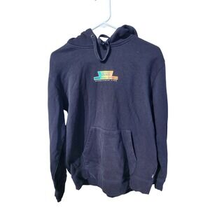 Vans Off The Wall Mens Small Black Hoodie Rainbow Flame Checkerboard Sleeve Logo